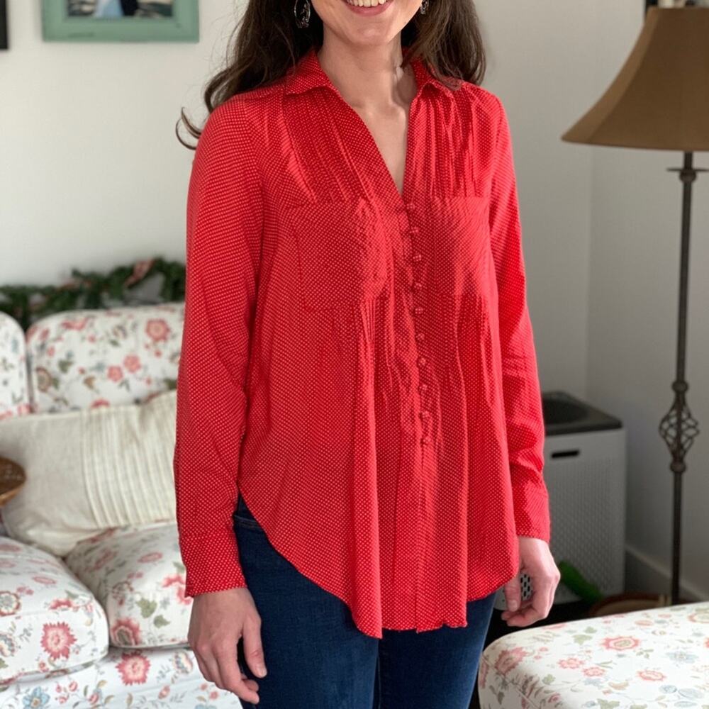 Anthro Maeve Red Tunic Blouse, Size XS